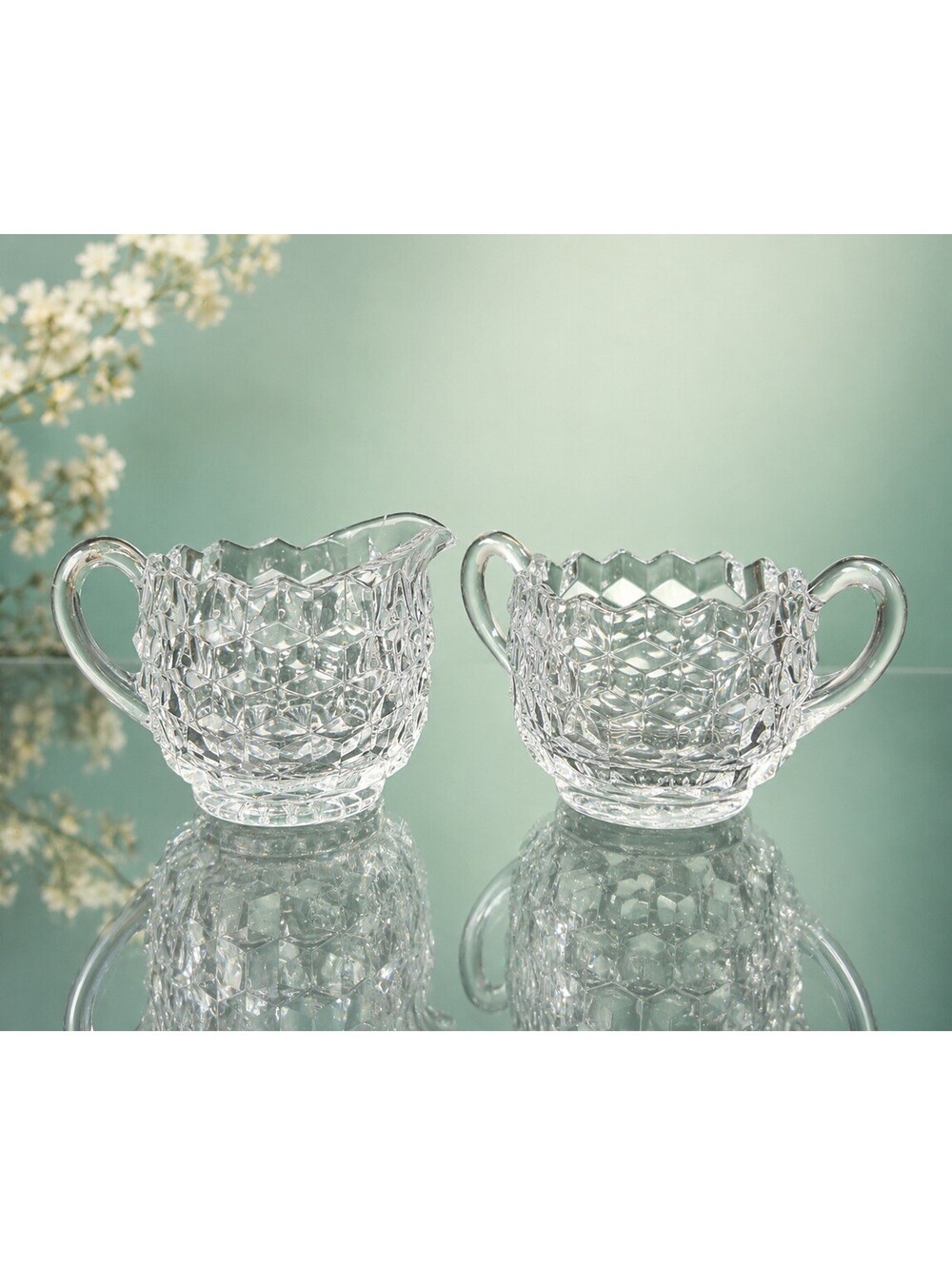 Fostoria 1950s Creamer Sugar Bowl Set American 2056 Glass Clear